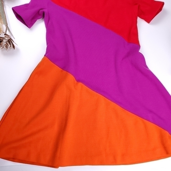 Lisa Perry Casual Coral Color Block Wool Dress 0 - Picture 4 of 16